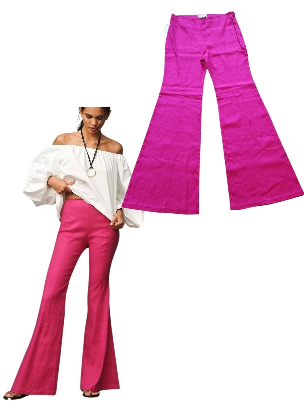 NWT Anthropoligie Raspberry High Waist Bell Bottom Flare Pants Festival 16 Tall